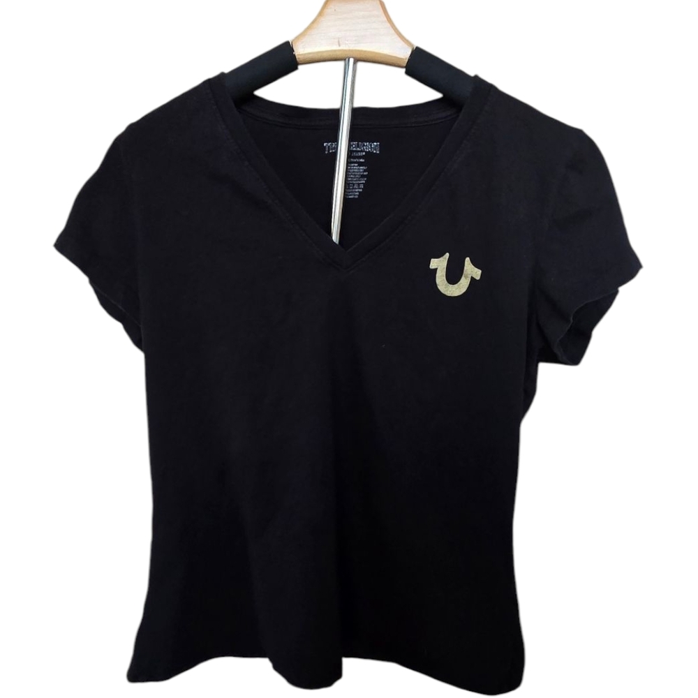 True Religion Fitted Black V-Neck T-Shirt